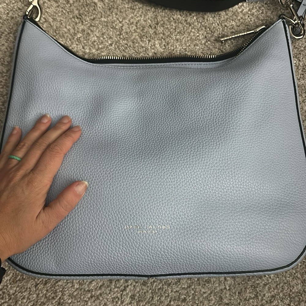 Marc Jacobs Blue Shoulder Bag with Textured Leather and Crescent Shape